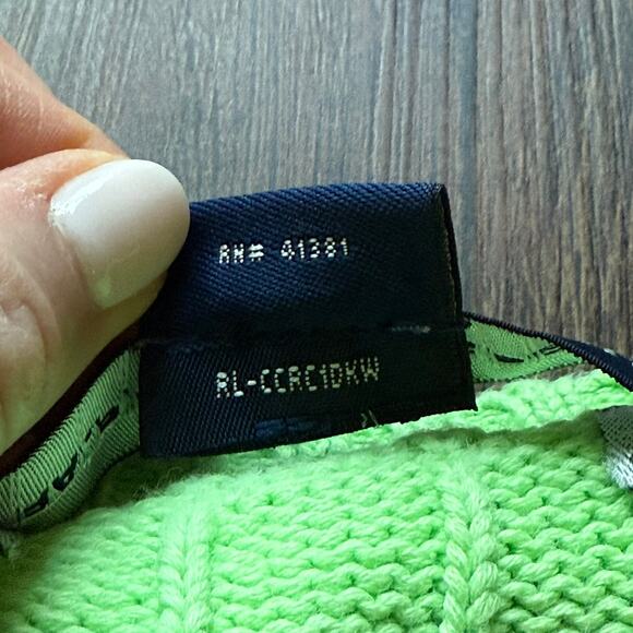 Ralph Lauren Sport Cable Knit V Neck Sweater Lime Green 100% Cotton Women’s L - Picture 8 of 9